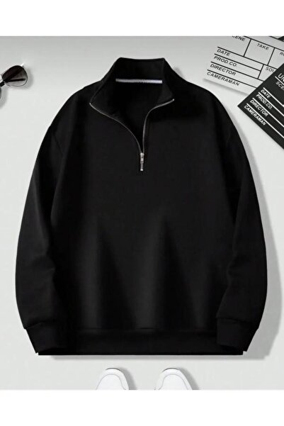 blackbonds Siyah  Yarım Fermuarlı Oversize Sweatshirt