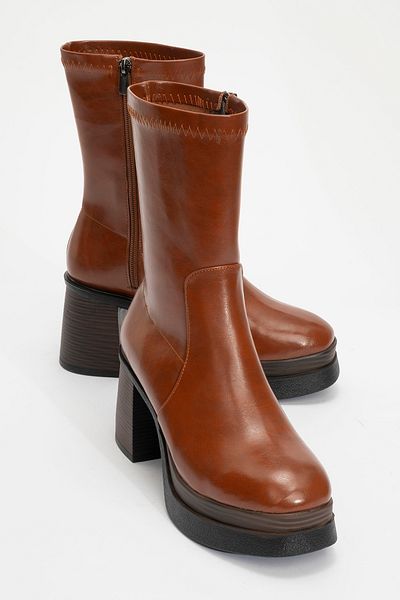 LuviShoes Beck Tan Women's Platform Heeled Boots