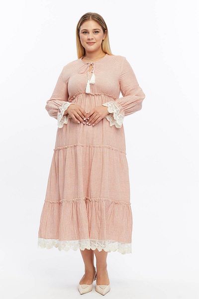 Zer Otantik Red Striped Muslin Lace Dress