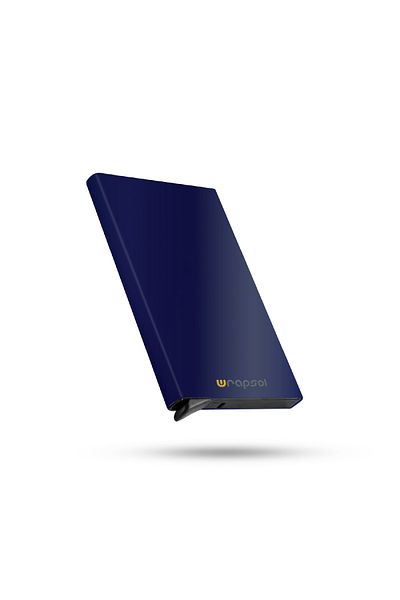 Wrapsol Suport pentru carduri de culoare albastru din aluminiu - card de credit cu mecanism și protecție RFID