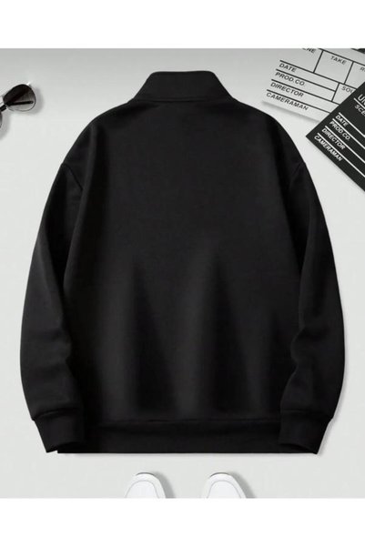 KOZİA OUTDOORS Black Half Zipper Mock Neck Oversized Sweatshirt
