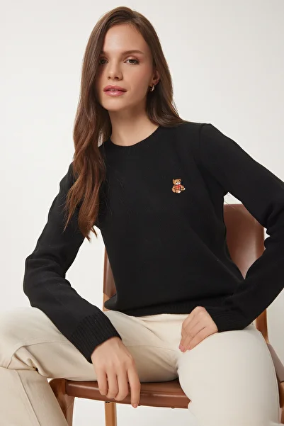 Lovelyİstanbul Black Knitwear Sweater - Teddy Bear Embroidered, Ldp0028