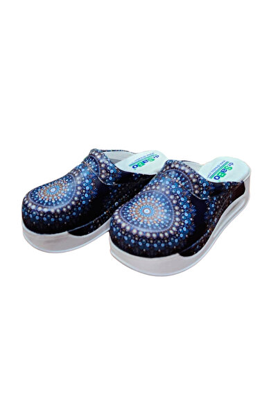 DR SABO Kuantum Desenli Süslü Terlik, Deri Ortopedik Sabo Terlik