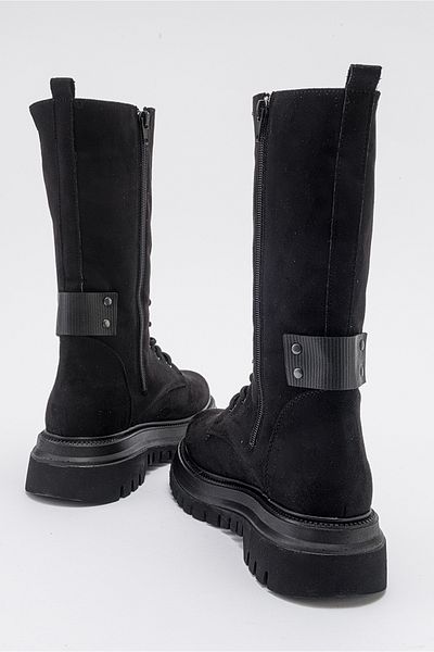 LuviShoes Γυναικείες μπότες RISE Μαύρες Suede Lace Up με φερμουάρ