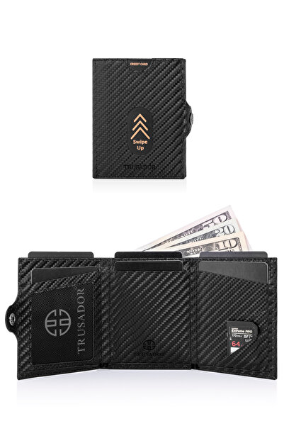 Trusador Valencia Carbon Coin Pocket Unisex Genuine Leather Rfid Protection Men's Women's Wallet Carbon