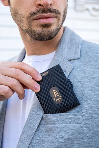 Trusador Valencia Carbon Coin Κέρμα με τσέπη Unisex Γνήσιο δέρμα Rfid Protect Ανδρικό Γυναικείο Πορτοφόλι Carbon