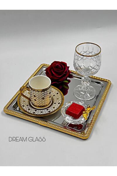 Dream glass 2 Pcs Coffee and Tea Presentation Tray - Silver and Gold Framed C...