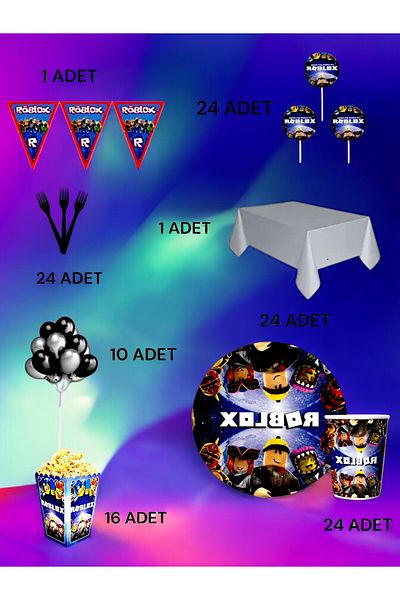 VibeHome 24 Person Roblox Themed Luxury Set - Birthday Party and Fun Events
