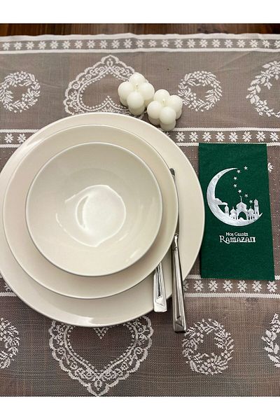 kidspartim Green Silver Gilded - Ramadan and New Moon Pattern Waiter Napkin Set of 16