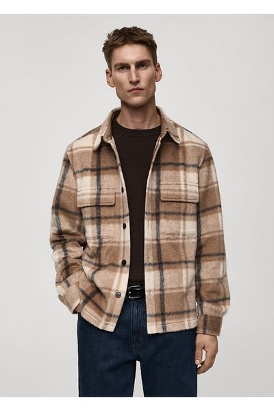 MANGO Man Checkered Flannel Textured Shirt Jacket