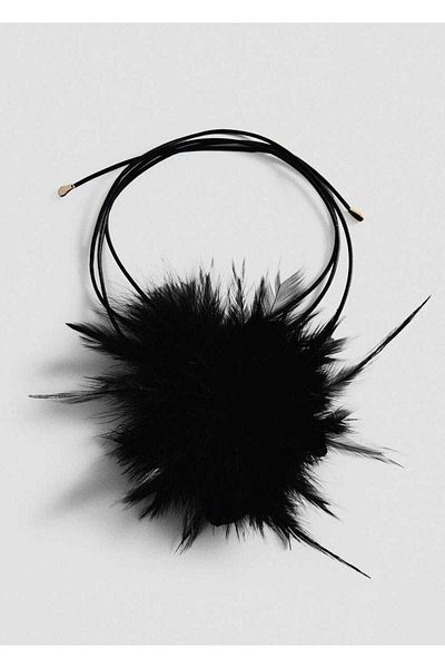 MANGO Woman Colier choker din dantelă cu detalii de pene