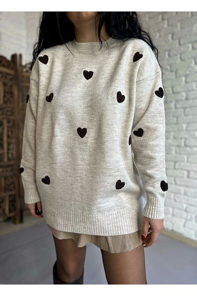 moneta boutique Pulover de damă din tricotaje supradimensionate brodate cu inimă