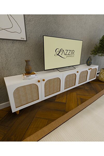 lazzir handle MDF Bohem Tv Ünitesi-(Mdf Kapak Sarı Hazeranlı)-(Beyaz)-(225 Cm...