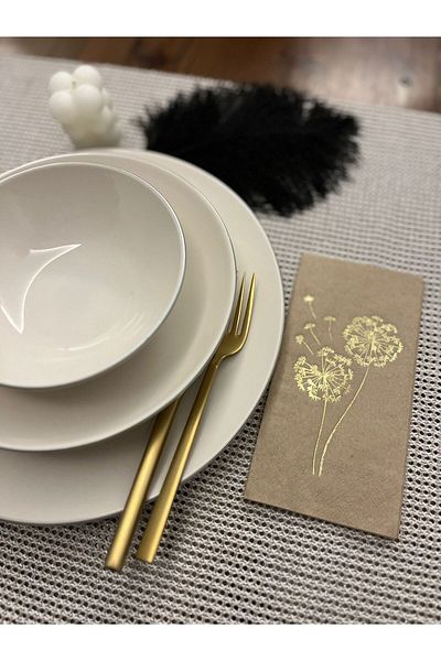 kidspartim Set of 16 Chicory - Gold Gilded Flower Printed Waiter Fold Napkin