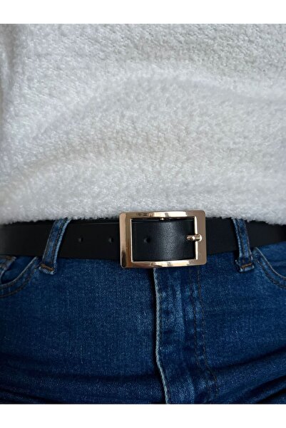 Eksibir Kare Gold Tokalı Kadın Kemeri Pantolon Kemeri Elbise Kemeri