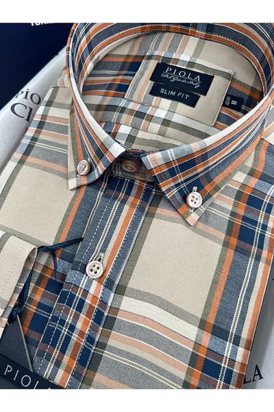 Piola Club Plaid Slim Fit Lapel Buttoned Men's Shirt