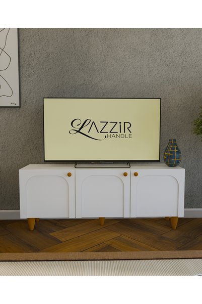 lazzir handle MDF Bohem Tv Ünitesi-(Mebran Kapak Kubbeli)-(Beyaz)-(120 Cm)-(K...
