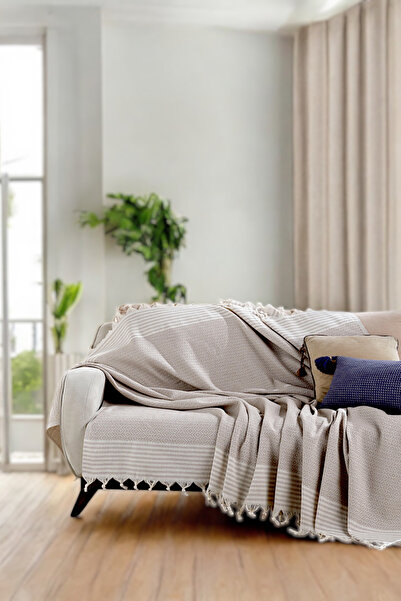 Nova Bej Koltuk Örtüsü 180 x 200 cm Kanepe Çekyat Divan Örtüsü Şalı Pamuklu Dokuma
