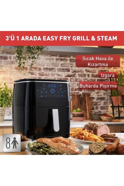 TEFAL 6,5 Litre Hacim 3'ü 1 Arada Buhar Teknolojisi 7 Otomatik Program Easy Fry Fritöz