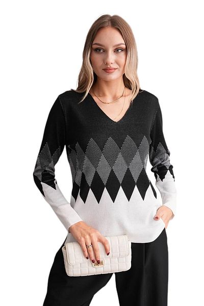 lavella Pulover de damă cu decolteu în V cu model diamantat 12807 BGL-ST04104
