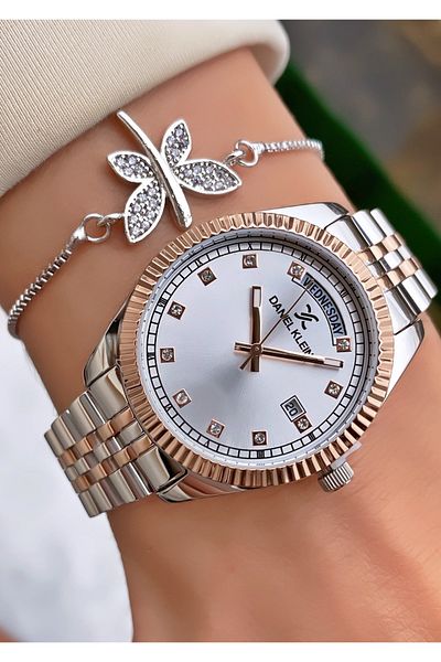 Daniel Klein Brand Rose Silver Color Women's Wristwatch - Bracelet