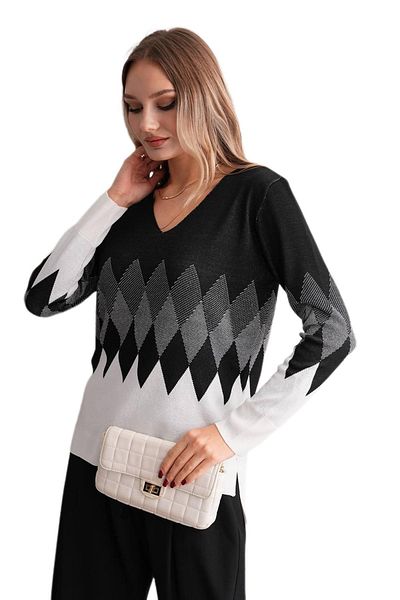 lavella Pulover de damă cu decolteu în V cu model diamantat 12807 BGL-ST04104