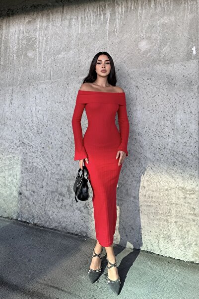 New Now MADONNA YAKA ŞARDONLU TRİKO UZUN ELBİSE