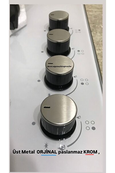 beratsogutma LÜKSEL ANKASTRE SET ÜSTÜ PASLANMAZ KROM YAYLI OCAK DÜĞMESİ 4 ADET