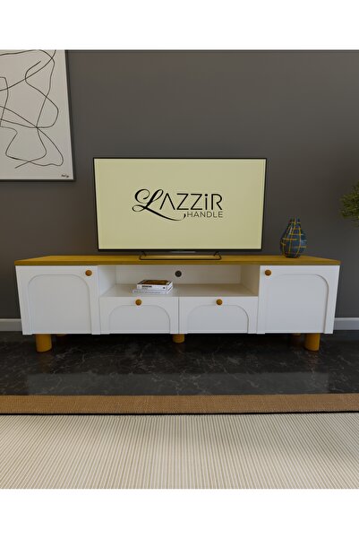 lazzir handle MDF Bohem Tv Ünitesi-(Mebran Kapak Kubbeli Ortası Açık)-(Beyaz+...