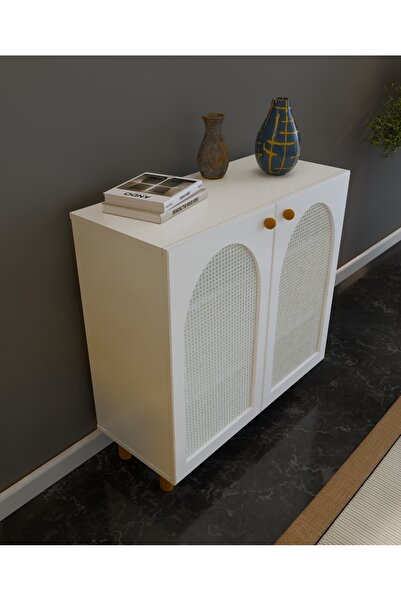 lazzir handle MDF Bohem Dolap-(Mdf 2 Kapaklı Beyaz Hazeranlı)-(Beyaz)-(90 Cm Genişlik)-(Yuvarlak Ayaklı)