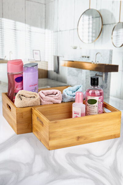 naturelove 2'li Bambu Organizer Mutfak Banyo Düzenliyici Kutu