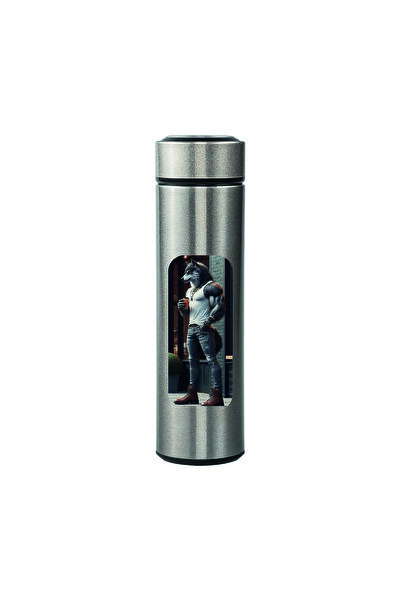DKDZ SHOP Silver Steel Thermos with Werewolf Printed Digital Display - 450Mlt - 10-12 Hours Hot and Cold - 004