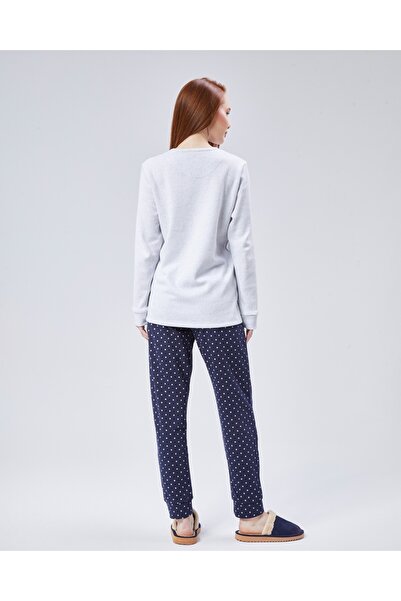 M MOONCOVER Σετ πιτζάμες Mooncover για γυναίκες από βαμβακερό ιντερλοκ – Γκρι με κέντημα καρδιάς