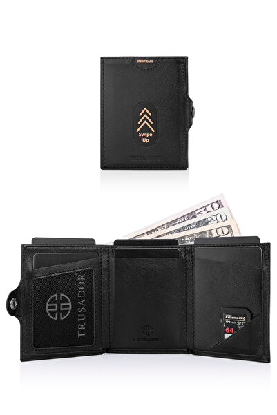 Trusador Valencia Black with Coin Pocket Unisex Genuine Leather Rfid Protection Men Women Mini Wallet