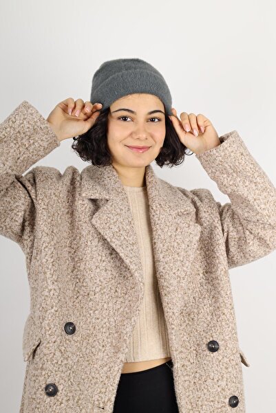 MinaCarin Kadın Gri İnce Tüylü Yün Karışımlı Bere