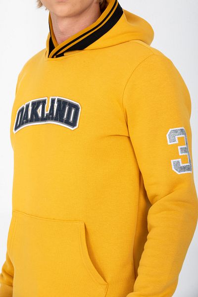 DYNAMO Men's Mustard Hooded Kangaroo Pocketed Regular/Regular Cut Cotton Sweatshirt 6756