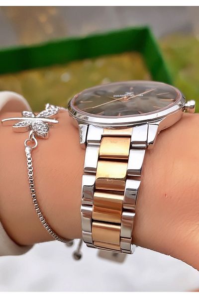 Daniel Klein Brand Rose Silver Color Women's Wristwatch - Bracelet Gift
