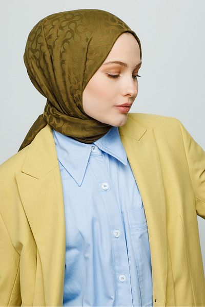 VALORSCARF Valor bloom μοτίβο μεταξωτό ζακάρ σάλι λαδί πράσινο