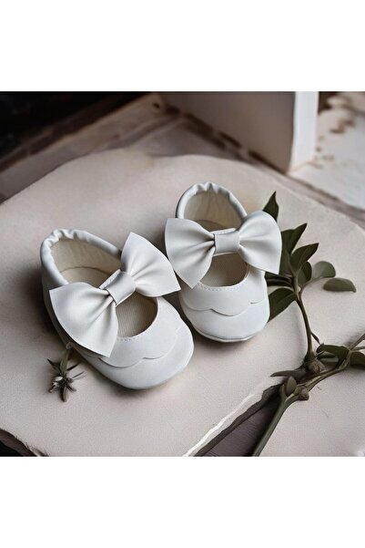 MY MINIE Kız Bebek Makosen Ayakkabı Beyaz Fiyonklu Lastikli Ilk Adım Ayakkabı...