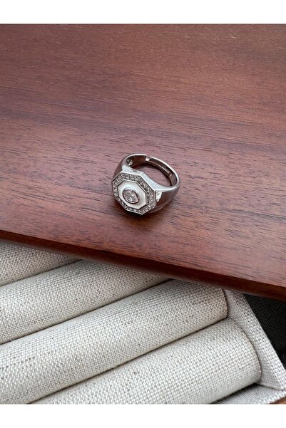 Jerie White Enamel Hexagon Design Knight Joint Ring