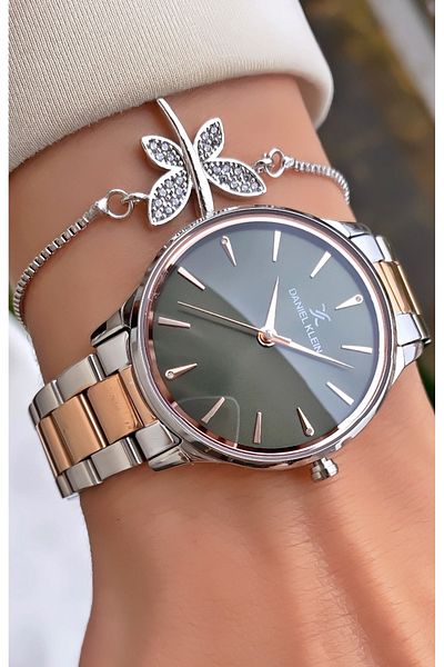 Daniel Klein Brand Rose Silver Color Women's Wristwatch - Bracelet Gift