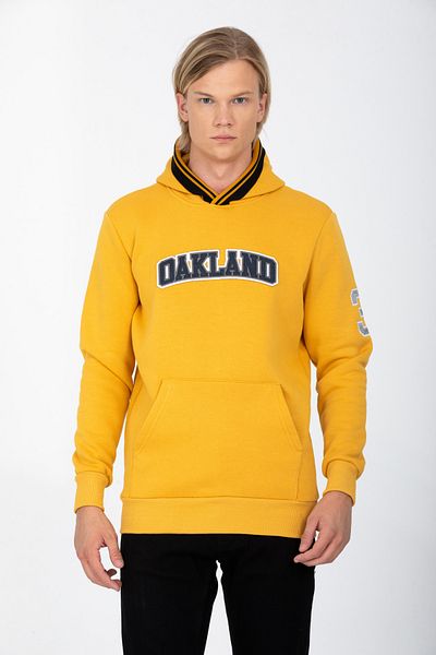DYNAMO Men's Mustard Hooded Kangaroo Pocketed Regular/Regular Cut Cotton Sweatshirt 6756