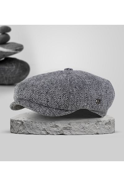 KARNAS ŞAPKA Grey Fish Back Patterned Cotton Winter Fabric Men's Cotton Hat (Sweatproof Liner)