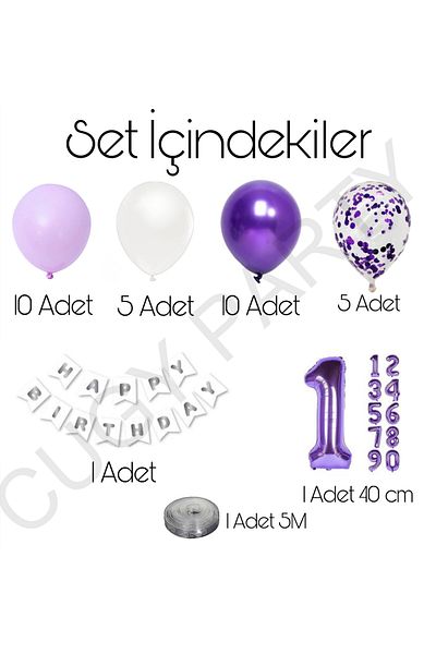 CUGY Purple Lila White Birthday Decoration Purple Age Number Transparent Sequin Party Set