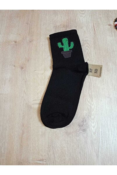ENEFENDİ Сиви памучни меки чорапи - мотив кактус, без шевове, размер 36-40