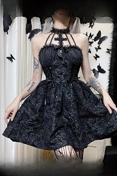 Giraffe Yılbaşı Abiye Parti   Dantel Elbise Gotik Punk