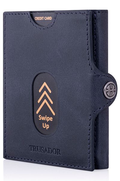 Trusador Valencia Navy Blue Coin Pocket Unisex Genuine Leather Rfid Protection Men's Women's Mini Wallet