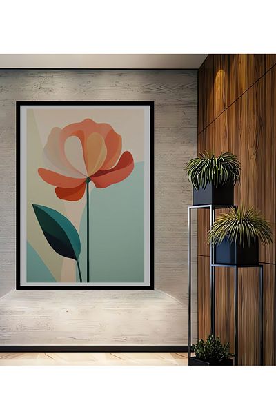 Teona Ahşap Acasă dreptunghiulară din lemn MDF decorativ cu flori abstracte, pictură pe perete la locul de muncă