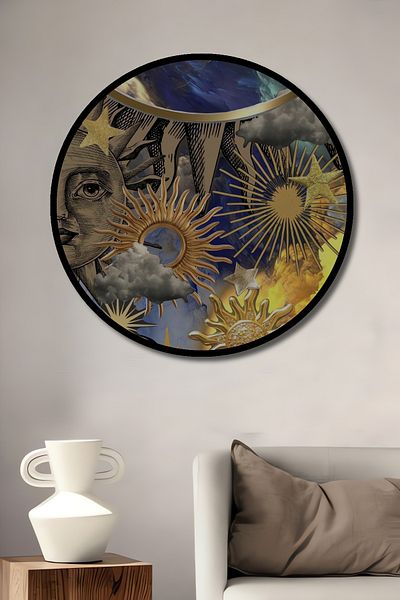 Teona Ahşap Soare și stele din lemn MDF rotund decorativ pentru casă, loc de muncă pictură murală