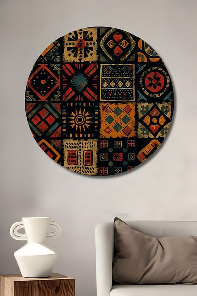Teona Ahşap Modele etnice Decorative din lemn MDF rotund pentru casa, locul de munca pictura pe perete